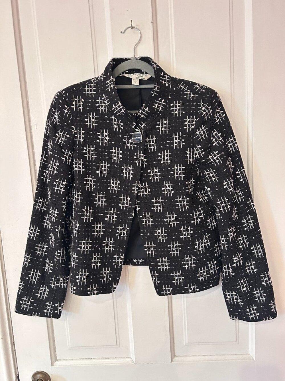 Austin Reed Petite Silk Tweed Boucle Jacket Black White Chanel Style 4P